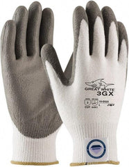 PIP - Size 2XL (11), ANSI Cut Lvl A3, Puncture Lvl 2, Abrasion Lvl 4, Polyurethane Coated Dyneema Diamond HPPE liner Cut Resistant Gloves - 10.4" Long, Palm & Fingertips Coated, Dyneema Diamond Lining, Knit Wrist, White/Gray, Paired - Industrial Tool & Supply
