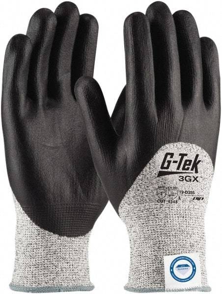 PIP - Size L (9), ANSI Cut Lvl A3, Puncture Lvl 3, Abrasion Lvl 5, Nitrile Coated Dyneema Diamond HPPE liner Cut Resistant Gloves - 9.4" Long, Palm & Fingertips Coated, Dyneema Diamond Lining, Knit Wrist, White/Black, Paired - Industrial Tool & Supply