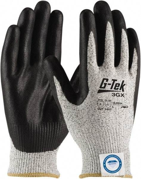 PIP - Size S (7), ANSI Cut Lvl A3, Puncture Lvl 3, Abrasion Lvl 4, Nitrile Coated Dyneema Diamond HPPE liner Cut Resistant Gloves - 9.1" Long, Palm & Fingertips Coated, Dyneema Diamond Lining, Knit Wrist, White/Black, Paired - Industrial Tool & Supply