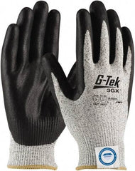 PIP - Size S (7), ANSI Cut Lvl A3, Puncture Lvl 3, Abrasion Lvl 4, Nitrile Coated Dyneema Diamond HPPE liner Cut Resistant Gloves - 9.1" Long, Palm & Fingertips Coated, Dyneema Diamond Lining, Knit Wrist, White/Black, Paired - Industrial Tool & Supply