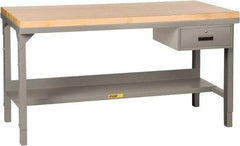 Little Giant - 72 Wide x 30" Deep x 51" High, 12 Gauge Steel Heavy-Duty Workbench with Pegboard Panel - Adjustable Height Legs, Gray - Industrial Tool & Supply