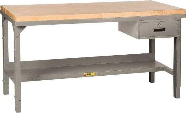 Little Giant - 60 Wide x 36" Deep x 51" High, 12 Gauge Steel Heavy-Duty Workbench with Pegboard Panel - Adjustable Height Legs, Gray - Industrial Tool & Supply