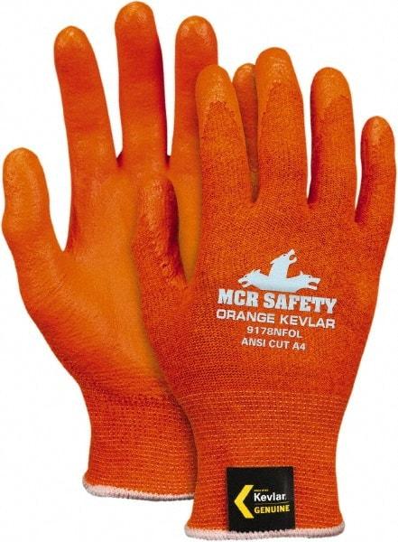 MCR Safety - Size M, ANSI Cut Lvl A4, Puncture Lvl 3, Cut & Puncture Resistant Gloves - Palm Coated, Orange - Industrial Tool & Supply