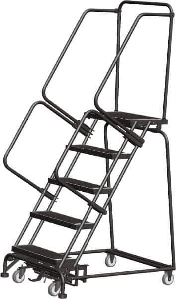 Ballymore - 83" 5 Step Rolling Warehouse Ladder - Lock Step Rolling Safety Ladder, 450 Lb Capacity, 50" Platform Height, 32" Base Width x 43" Base Depth, Perforated Tread - Industrial Tool & Supply