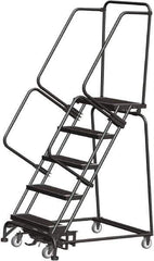 Ballymore - 83" 5 Step Rolling Warehouse Ladder - Lock Step Rolling Safety Ladder, 450 Lb Capacity, 50" Platform Height, 32" Base Width x 43" Base Depth, Perforated Tread - Industrial Tool & Supply