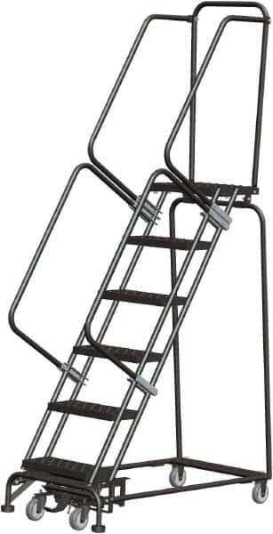 Ballymore - 93" 6 Step Rolling Warehouse Ladder - Lock Step Rolling Safety Ladder, 450 Lb Capacity, 60" Platform Height, 24" Base Width x 49" Base Depth, Perforated Tread - Industrial Tool & Supply