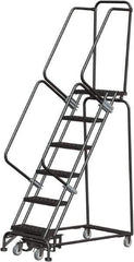 Ballymore - 93" 6 Step Rolling Warehouse Ladder - Lock Step Rolling Safety Ladder, 450 Lb Capacity, 60" Platform Height, 24" Base Width x 49" Base Depth, Perforated Tread - Industrial Tool & Supply