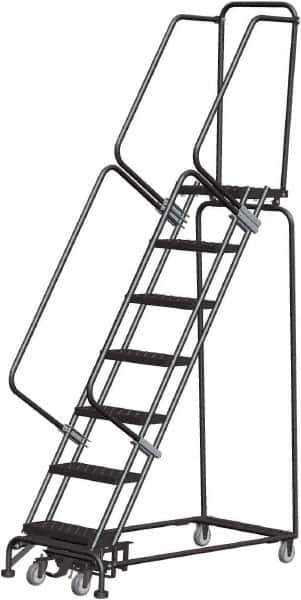 Ballymore - 103" 7 Step Rolling Warehouse Ladder - Lock Step Rolling Safety Ladder, 450 Lb Capacity, 70" Platform Height, 24" Base Width x 55" Base Depth, Perforated Tread - Industrial Tool & Supply