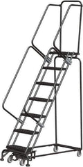Ballymore - 103" 7 Step Rolling Warehouse Ladder - Lock Step Rolling Safety Ladder, 450 Lb Capacity, 70" Platform Height, 24" Base Width x 55" Base Depth, Perforated Tread - Industrial Tool & Supply