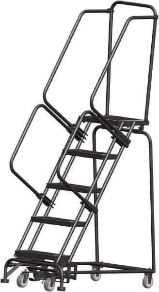 Ballymore - 83" 5 Step Rolling Warehouse Ladder - Lock Step Rolling Safety Ladder, 450 Lb Capacity, 50" Platform Height, 24" Base Width x 43" Base Depth, Perforated Tread - Industrial Tool & Supply