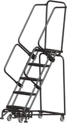 Ballymore - 83" 5 Step Rolling Warehouse Ladder - Lock Step Rolling Safety Ladder, 450 Lb Capacity, 50" Platform Height, 24" Base Width x 43" Base Depth, Perforated Tread - Industrial Tool & Supply