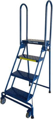 Ballymore - 60" 4 Step Rolling Warehouse Ladder - Lock-N-Stock, 300 Lb Capacity, 38" Platform Height, 24" Base Width x 30" Base Depth, Perforated Tread - Industrial Tool & Supply