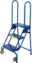 Ballymore - 51" 3 Step Rolling Warehouse Ladder - Lock-N-Stock, 300 Lb Capacity, 28-1/2" Platform Height, 24" Base Width x 23" Base Depth, Perforated Tread - Industrial Tool & Supply
