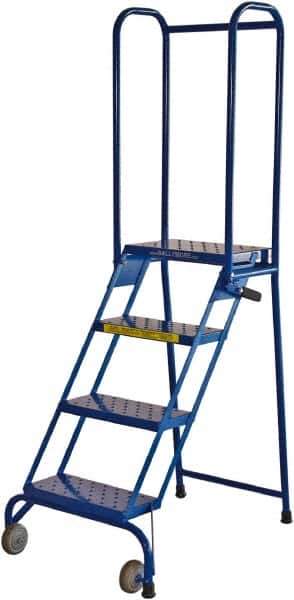 Ballymore - 68" 4 Step Rolling Warehouse Ladder - Lock-N-Stock, 350 Lb Capacity, 38" Platform Height, 24" Base Width x 35" Base Depth, Perforated Tread - Industrial Tool & Supply