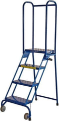 Ballymore - 68" 4 Step Rolling Warehouse Ladder - Lock-N-Stock, 350 Lb Capacity, 38" Platform Height, 24" Base Width x 35" Base Depth, Perforated Tread - Industrial Tool & Supply