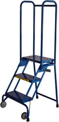Ballymore - 59" 3 Step Rolling Warehouse Ladder - Lock-N-Stock, 350 Lb Capacity, 28-1/2" Platform Height, 24" Base Width x 28" Base Depth, Perforated Tread - Industrial Tool & Supply