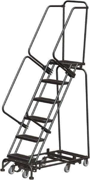 Ballymore - 93" 6 Step Rolling Warehouse Ladder - Lock Step Rolling Safety Ladder, 450 Lb Capacity, 60" Platform Height, 24" Base Width x 49" Base Depth, Perforated Tread - Industrial Tool & Supply