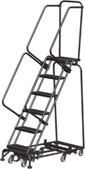 Ballymore - 93" 6 Step Rolling Warehouse Ladder - Lock Step Rolling Safety Ladder, 450 Lb Capacity, 60" Platform Height, 24" Base Width x 49" Base Depth, Perforated Tread - Industrial Tool & Supply