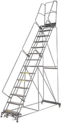 Ballymore - 185" 14 Step Rolling Warehouse Ladder - Lock Step Rolling Safety Ladder, 450 Lb Capacity, 140" Platform Height, 40" Base Width x 100" Base Depth, Perforated Tread - Industrial Tool & Supply
