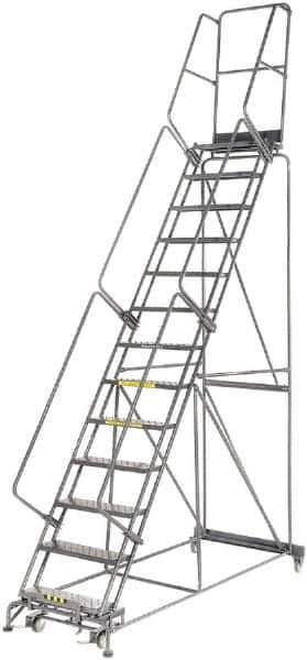 Ballymore - 175" 13 Step Rolling Warehouse Ladder - Lock Step Rolling Safety Ladder, 450 Lb Capacity, 130" Platform Height, 40" Base Width x 94" Base Depth, Perforated Tread - Industrial Tool & Supply