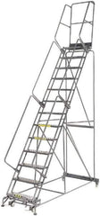 Ballymore - 175" 13 Step Rolling Warehouse Ladder - Lock Step Rolling Safety Ladder, 450 Lb Capacity, 130" Platform Height, 40" Base Width x 94" Base Depth, Perforated Tread - Industrial Tool & Supply