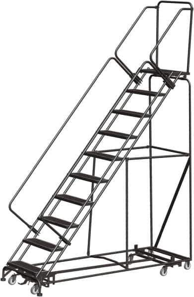 Ballymore - 133" 10 Step Rolling Warehouse Ladder - Lock Step Rolling Safety Ladder, 450 Lb Capacity, 100" Platform Height, 32" Base Width x 90" Base Depth, Perforated Tread - Industrial Tool & Supply