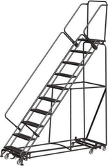 Ballymore - 133" 10 Step Rolling Warehouse Ladder - Lock Step Rolling Safety Ladder, 450 Lb Capacity, 100" Platform Height, 32" Base Width x 90" Base Depth, Perforated Tread - Industrial Tool & Supply
