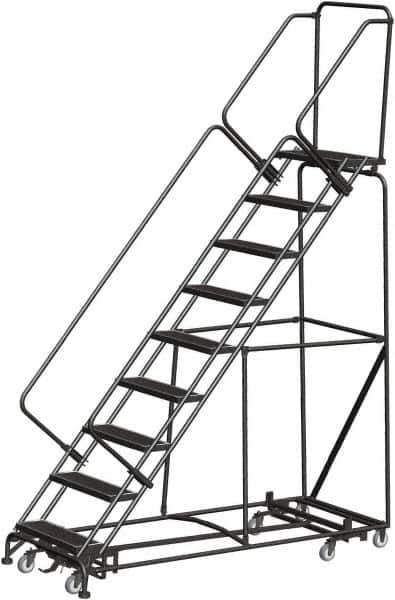 Ballymore - 123" 9 Step Rolling Warehouse Ladder - Lock Step Rolling Safety Ladder, 450 Lb Capacity, 90" Platform Height, 32" Base Width x 82" Base Depth, Perforated Tread - Industrial Tool & Supply