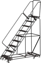 Ballymore - 123" 9 Step Rolling Warehouse Ladder - Lock Step Rolling Safety Ladder, 450 Lb Capacity, 90" Platform Height, 32" Base Width x 82" Base Depth, Perforated Tread - Industrial Tool & Supply