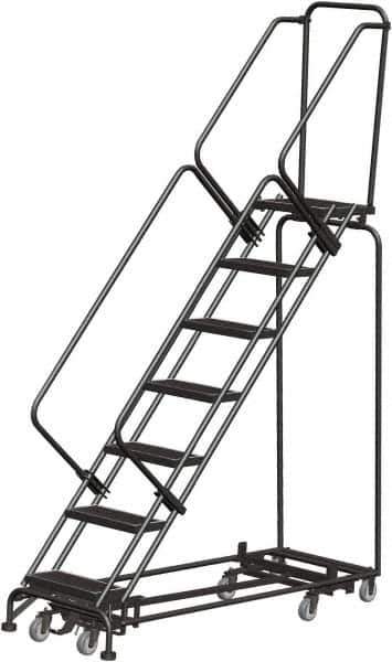 Ballymore - 103" 7 Step Rolling Warehouse Ladder - Lock Step Rolling Safety Ladder, 450 Lb Capacity, 70" Platform Height, 32" Base Width x 66" Base Depth, Perforated Tread - Industrial Tool & Supply