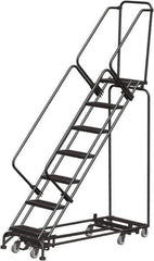 Ballymore - 103" 7 Step Rolling Warehouse Ladder - Lock Step Rolling Safety Ladder, 450 Lb Capacity, 70" Platform Height, 32" Base Width x 66" Base Depth, Perforated Tread - Industrial Tool & Supply