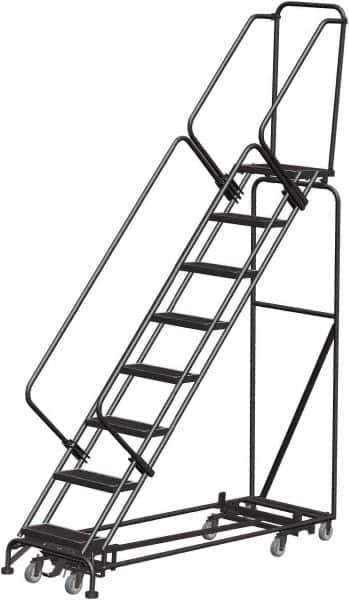Ballymore - 113" 8 Step Rolling Warehouse Ladder - Lock Step Rolling Safety Ladder, 450 Lb Capacity, 80" Platform Height, 32" Base Width x 74" Base Depth, Perforated Tread - Industrial Tool & Supply