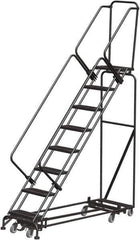 Ballymore - 113" 8 Step Rolling Warehouse Ladder - Lock Step Rolling Safety Ladder, 450 Lb Capacity, 80" Platform Height, 32" Base Width x 74" Base Depth, Perforated Tread - Industrial Tool & Supply