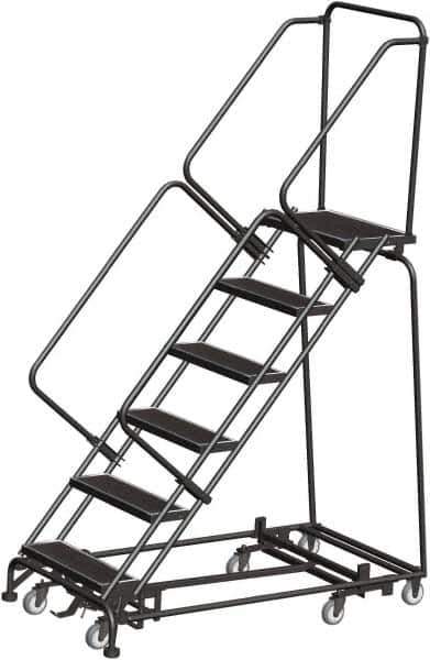 Ballymore - 93" 6 Step Rolling Warehouse Ladder - Lock Step Rolling Safety Ladder, 450 Lb Capacity, 60" Platform Height, 32" Base Width x 58" Base Depth, Perforated Tread - Industrial Tool & Supply