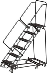 Ballymore - 93" 6 Step Rolling Warehouse Ladder - Lock Step Rolling Safety Ladder, 450 Lb Capacity, 60" Platform Height, 32" Base Width x 58" Base Depth, Perforated Tread - Industrial Tool & Supply