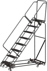 Ballymore - 113" 8 Step Rolling Warehouse Ladder - Lock Step Rolling Safety Ladder, 450 Lb Capacity, 80" Platform Height, 24" Base Width x 74" Base Depth, Perforated Tread - Industrial Tool & Supply