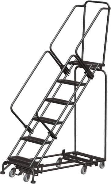 Ballymore - 93" 6 Step Rolling Warehouse Ladder - Lock Step Rolling Safety Ladder, 450 Lb Capacity, 60" Platform Height, 24" Base Width x 58" Base Depth, Perforated Tread - Industrial Tool & Supply