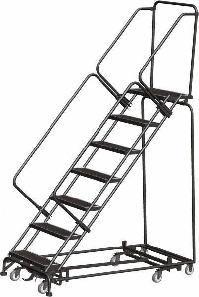 Ballymore - 103" 7 Step Rolling Warehouse Ladder - Lock Step Rolling Safety Ladder, 450 Lb Capacity, 70" Platform Height, 24" Base Width x 66" Base Depth, Perforated Tread - Industrial Tool & Supply