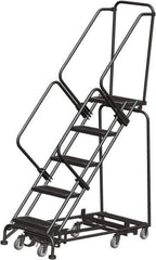 Ballymore - 83" 5 Step Rolling Warehouse Ladder - Lock Step Rolling Safety Ladder, 450 Lb Capacity, 50" Platform Height, 32" Base Width x 50" Base Depth, Perforated Tread - Industrial Tool & Supply