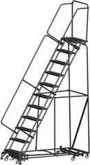 Ballymore - 143" 11 Step Rolling Warehouse Ladder - Lock Step Rolling Safety Ladder, 450 Lb Capacity, 110" Platform Height, 32" Base Width x 80" Base Depth, Perforated Tread - Industrial Tool & Supply