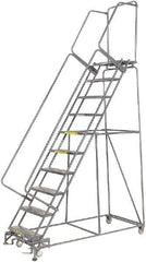 Ballymore - 133" 10 Step Rolling Warehouse Ladder - Lock Step Rolling Safety Ladder, 450 Lb Capacity, 100" Platform Height, 32" Base Width x 74" Base Depth, Perforated Tread - Industrial Tool & Supply