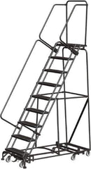Ballymore - 123" 9 Step Rolling Warehouse Ladder - Lock Step Rolling Safety Ladder, 450 Lb Capacity, 90" Platform Height, 32" Base Width x 68" Base Depth, Perforated Tread - Industrial Tool & Supply