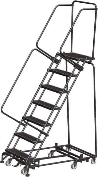 Ballymore - 103" 7 Step Rolling Warehouse Ladder - Lock Step Rolling Safety Ladder, 450 Lb Capacity, 70" Platform Height, 32" Base Width x 55" Base Depth, Perforated Tread - Industrial Tool & Supply