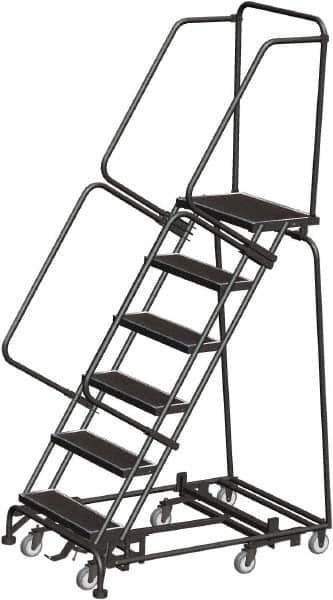 Ballymore - 93" 6 Step Rolling Warehouse Ladder - Lock Step Rolling Safety Ladder, 450 Lb Capacity, 60" Platform Height, 32" Base Width x 49" Base Depth, Perforated Tread - Industrial Tool & Supply