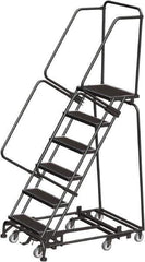 Ballymore - 93" 6 Step Rolling Warehouse Ladder - Lock Step Rolling Safety Ladder, 450 Lb Capacity, 60" Platform Height, 32" Base Width x 49" Base Depth, Perforated Tread - Industrial Tool & Supply