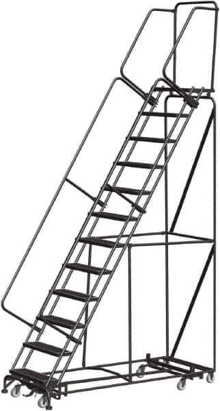 Ballymore - 143" 11 Step Rolling Warehouse Ladder - Lock Step Rolling Safety Ladder, 450 Lb Capacity, 110" Platform Height, 32" Base Width x 80" Base Depth, Perforated Tread - Industrial Tool & Supply