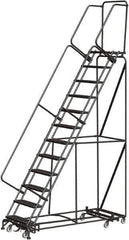 Ballymore - 143" 11 Step Rolling Warehouse Ladder - Lock Step Rolling Safety Ladder, 450 Lb Capacity, 110" Platform Height, 32" Base Width x 80" Base Depth, Perforated Tread - Industrial Tool & Supply