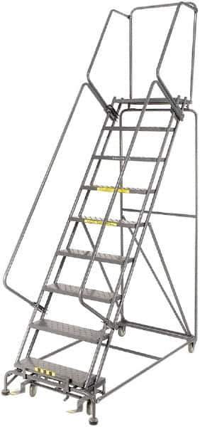 Ballymore - 123" 9 Step Rolling Warehouse Ladder - Lock Step Rolling Safety Ladder, 450 Lb Capacity, 90" Platform Height, 32" Base Width x 68" Base Depth, Perforated Tread - Industrial Tool & Supply