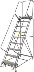 Ballymore - 123" 9 Step Rolling Warehouse Ladder - Lock Step Rolling Safety Ladder, 450 Lb Capacity, 90" Platform Height, 32" Base Width x 68" Base Depth, Perforated Tread - Industrial Tool & Supply