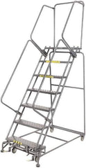 Ballymore - 103" 7 Step Rolling Warehouse Ladder - Lock Step Rolling Safety Ladder, 450 Lb Capacity, 70" Platform Height, 32" Base Width x 55" Base Depth, Perforated Tread - Industrial Tool & Supply
